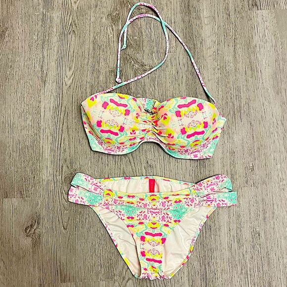 NEW Victoria’s Secret Tie Dye Underwire Bandeau Bikini Set Size Small 34D - Picture 1 of 6